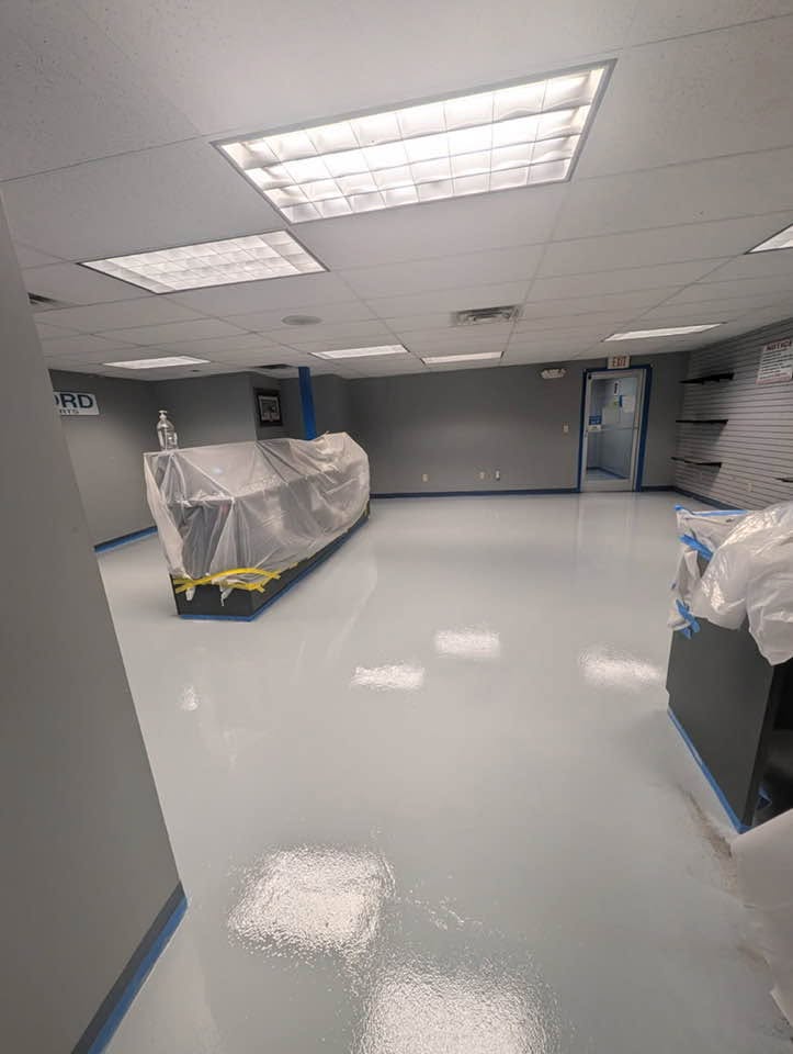 Wide view of the finished floor at Ford